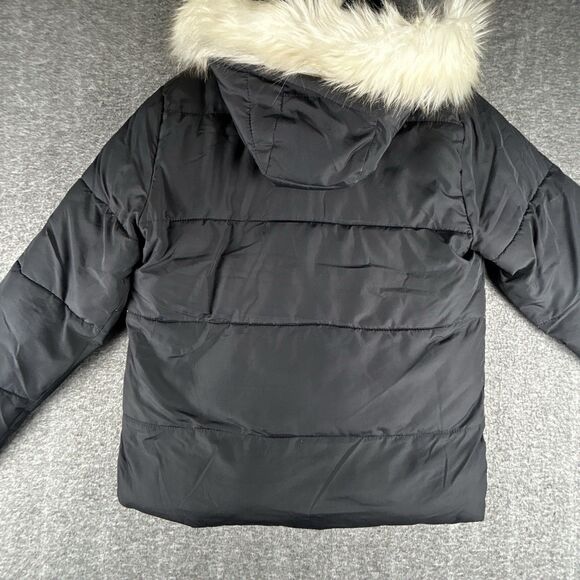 Abercrombie Kids Puffer Jacket 15/16 Black Faux Fur Hood Sherpa Winter Coat - Picture 3 of 9